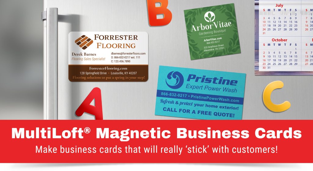 Magnetic business cards on a refrigerator
