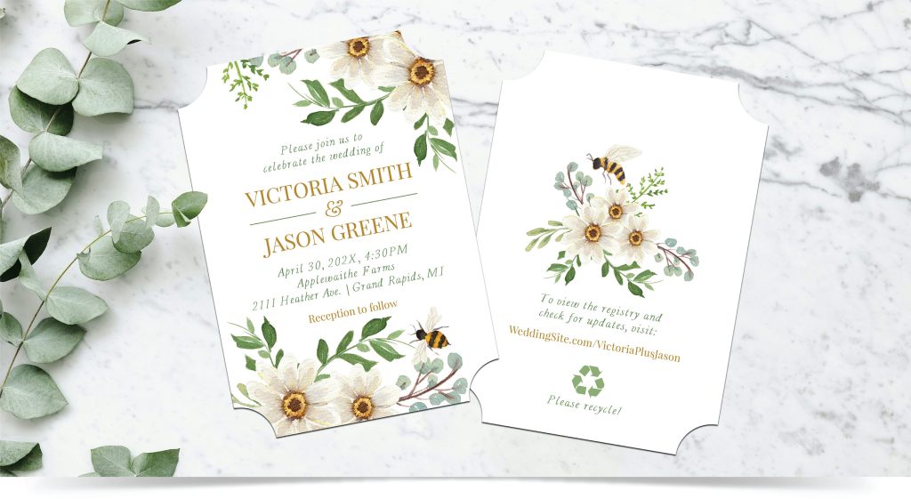 Floral wedding invitation sample made with MultiLoft Elements TerraVellum recycled paper